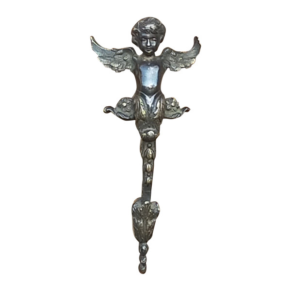 Pair of Antique Door Pull Handles Angel Cherub Putti Oak Ironwork