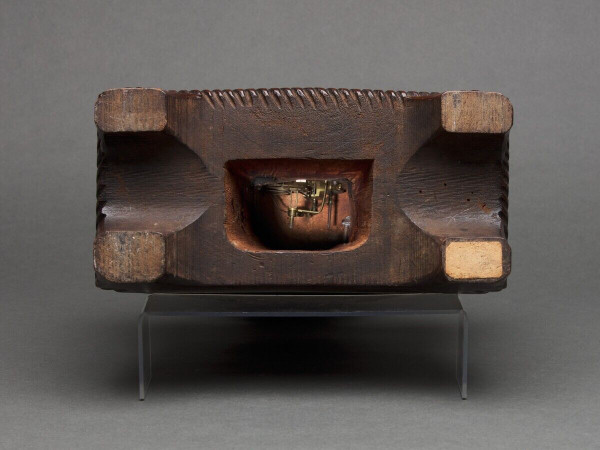 Richly ornamented carved wooden clock 19th century Chinese sage