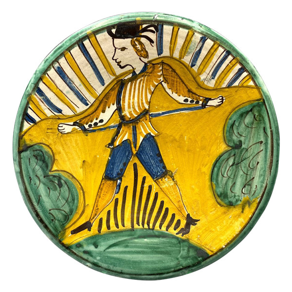 MONTELUPO - PIATTO DECORATO CON UOMINI CON BARRIERE Italia, 1630 circa
