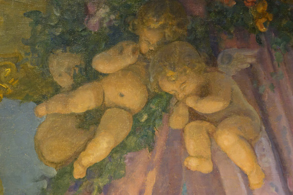 "Cupid's sleep", sehr großes Öl auf Leinwand , A.M. RAYNOLT, Um 1925-1930