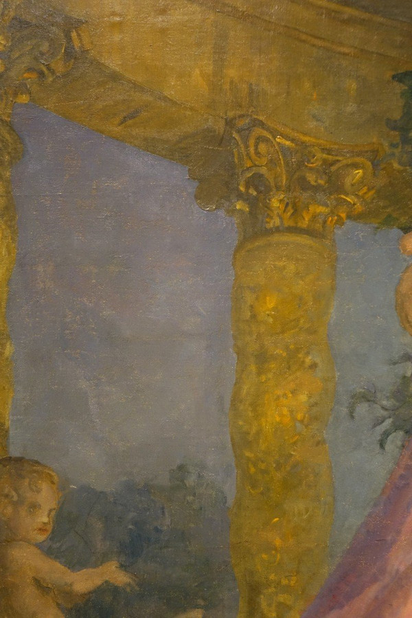 "Cupid's sleep", sehr großes Öl auf Leinwand , A.M. RAYNOLT, Um 1925-1930