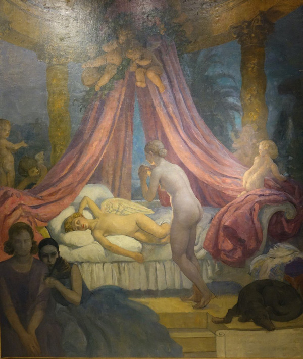 "Cupid's sleep", sehr großes Öl auf Leinwand , A.M. RAYNOLT, Um 1925-1930