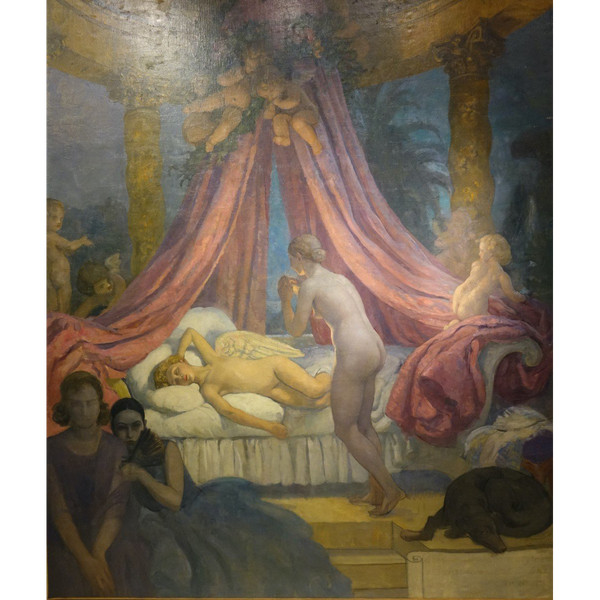 "Cupid's sleep", sehr großes Öl auf Leinwand , A.M. RAYNOLT, Um 1925-1930