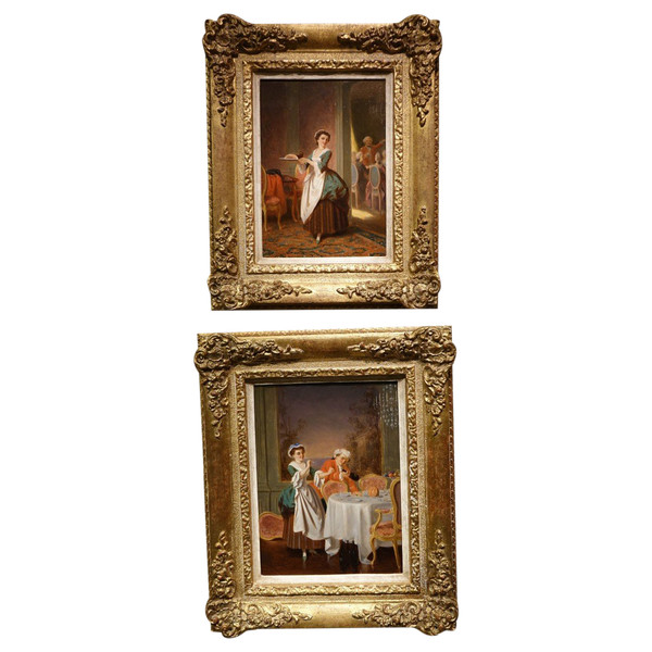 Paar Genreszenen des 18. Jahrhunderts, P.t. Van Wijngaerdt, 1816-1893