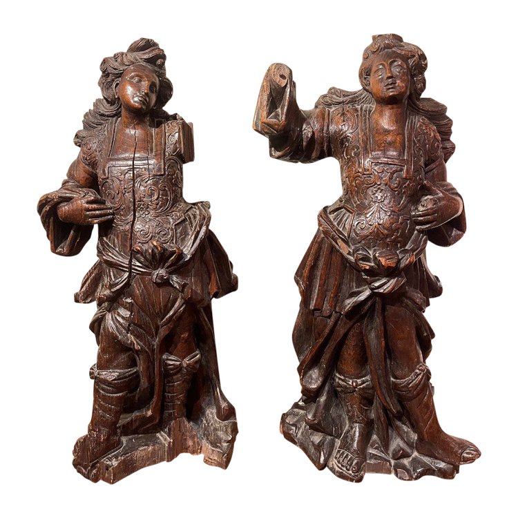 Pair of Cherry Angels In Oak , Flanders , 17th C.
