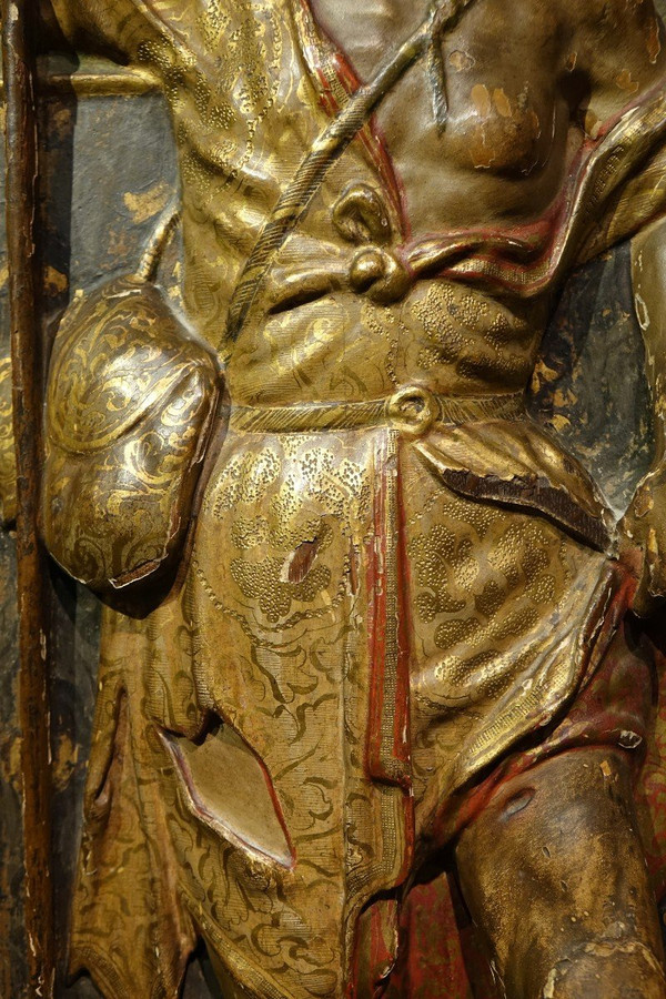 Half-relief in gilded and polychromed wood, representing Saint Roch. Spain, 16th century.