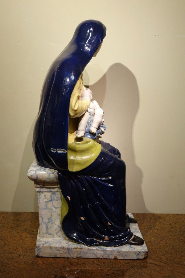 Virgin and Child in Earthenware (Malicorne?), 19th century.