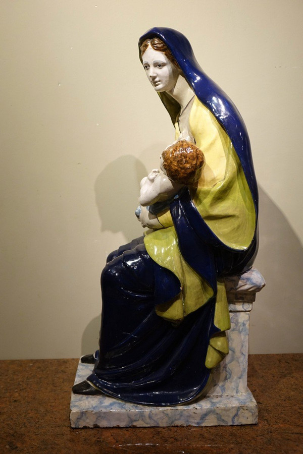 Virgin and Child in Earthenware (Malicorne?), 19th century.