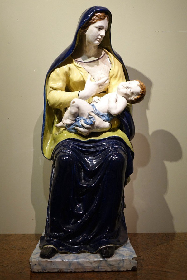 Virgin and Child in Earthenware (Malicorne?), 19th century.
