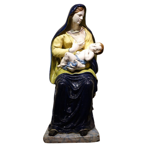 Virgin and Child in Earthenware (Malicorne?), 19th century.