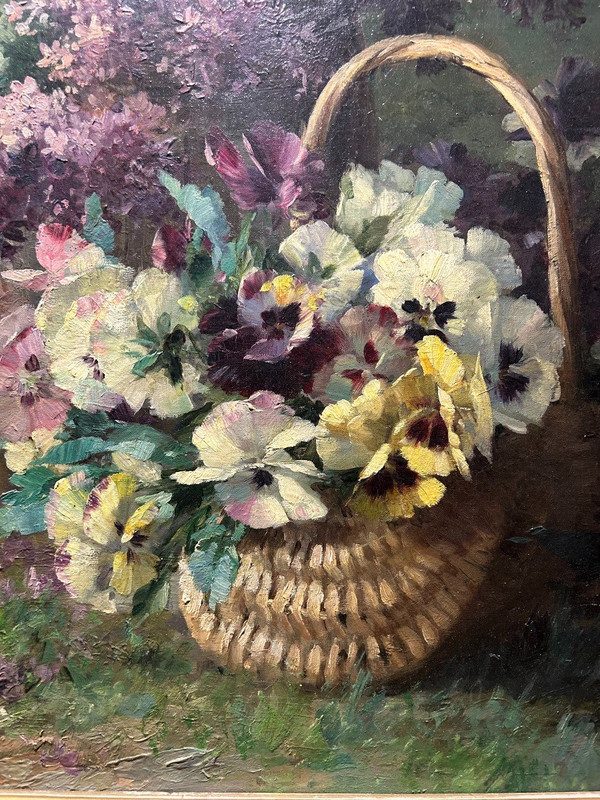 Olio su tela "bouquetde Lilas", Furcy de Lavault" 1847-1915