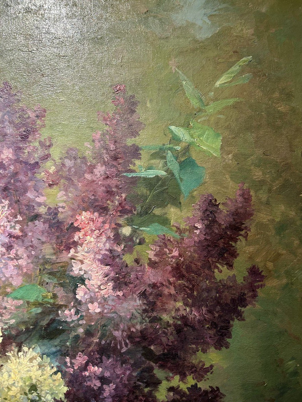 Olio su tela "bouquetde Lilas", Furcy de Lavault" 1847-1915