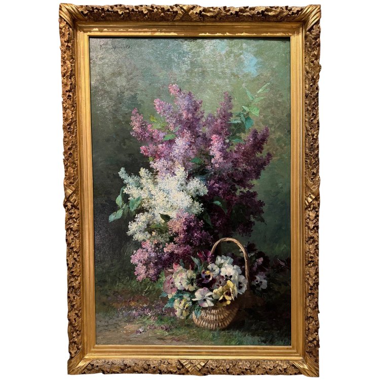 Olio su tela "bouquetde Lilas", Furcy de Lavault" 1847-1915
