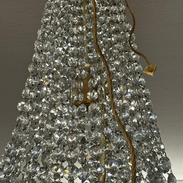 Antiker großer Heißluftballon-Kronleuchter aus dem späten 19. Jahrhundert aus Bronze und Kristallen, 4 Lichter. H 90 