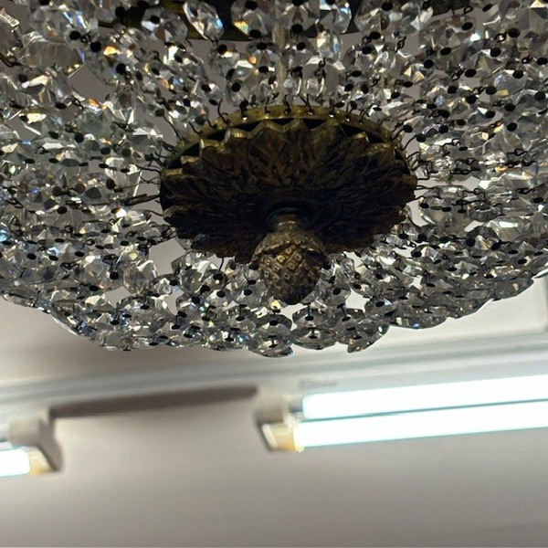 Antiker großer Heißluftballon-Kronleuchter aus dem späten 19. Jahrhundert aus Bronze und Kristallen, 4 Lichter. H 90 