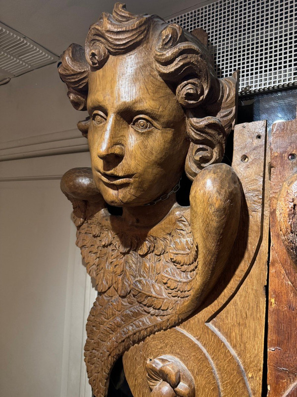 Très grands éléments de boiserie, anges ailés, Flandres,17e S.