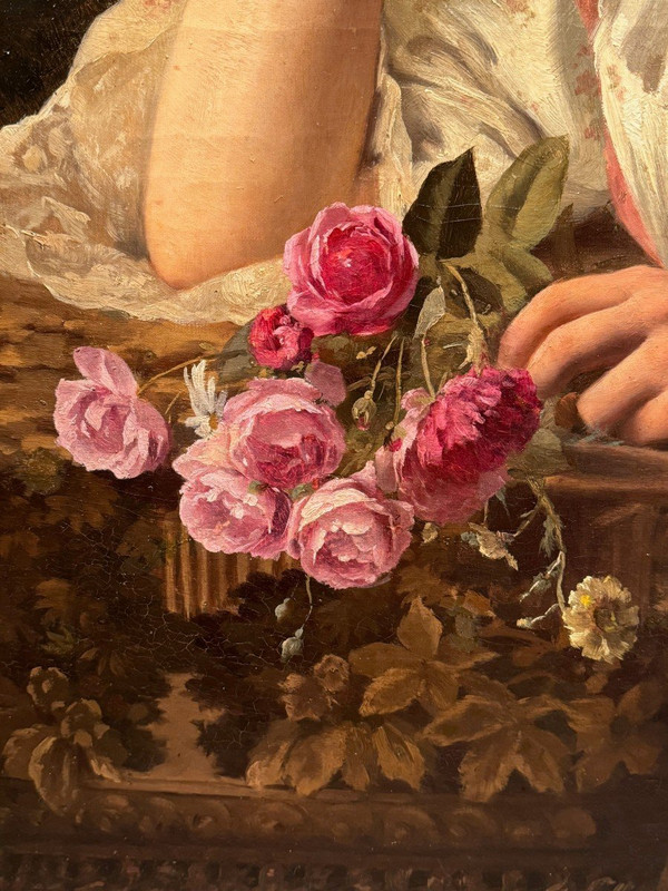 Ritratto di giovane ragazza con mazzo di rose, V.HUGON, 1896