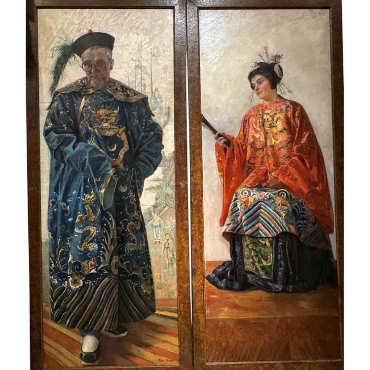 Coppia di dipinti cinesi, Rose Favre, 1910 circa