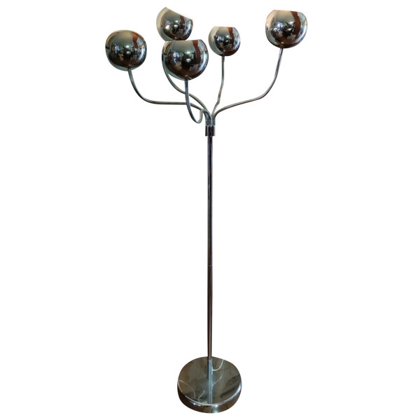 Lampada da terra snodabile di design a 5 luci in metallo cromato