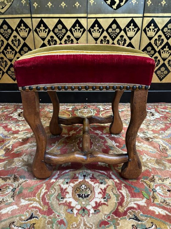 Pair of armchairs, pair of Louis XIII chairs and poufs