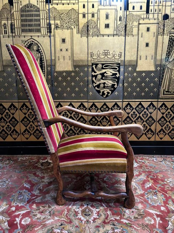 Pair of armchairs, pair of Louis XIII chairs and poufs