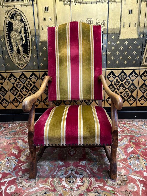 Pair of armchairs, pair of Louis XIII chairs and poufs