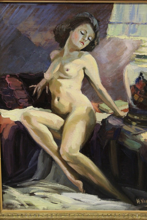 Huile Sur Toile Nu Au Vase De Chine Par Vauclin