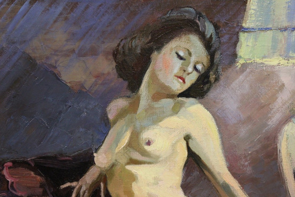 Huile Sur Toile Nu Au Vase De Chine Par Vauclin