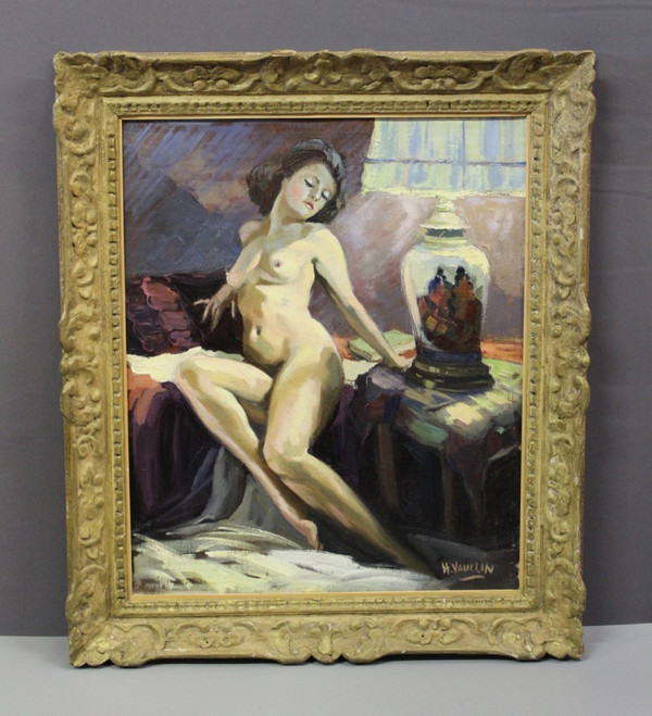 Huile Sur Toile Nu Au Vase De Chine Par Vauclin