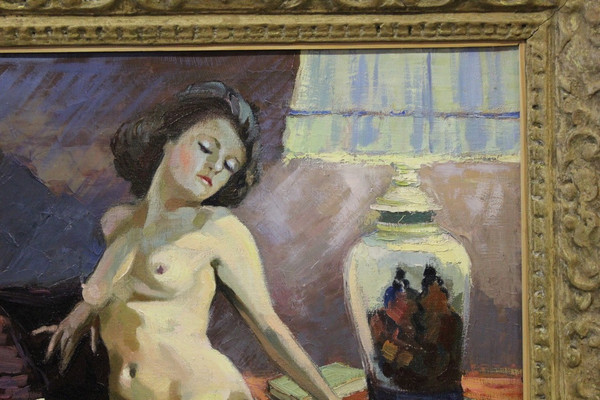 Huile Sur Toile Nu Au Vase De Chine Par Vauclin