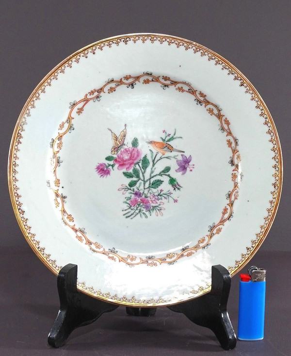 China, 18th Century, East India Company Porcelain Plate Bird and Butterfly.
