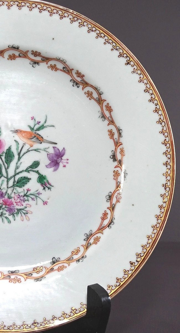 China, 18th Century, East India Company Porcelain Plate Bird and Butterfly.