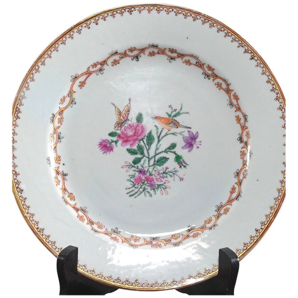 China, 18th Century, East India Company Porcelain Plate Bird and Butterfly.