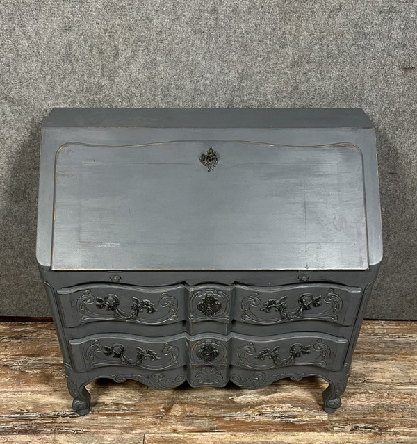 Bureau de pente ou commode scriban en bois laqué esprit Shabby chic époque circa 1920-1930.