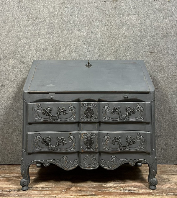 Bureau de pente ou commode scriban en bois laqué esprit Shabby chic époque circa 1920-1930.