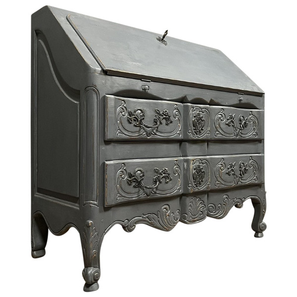 Bureau de pente ou commode scriban en bois laqué esprit Shabby chic époque circa 1920-1930.