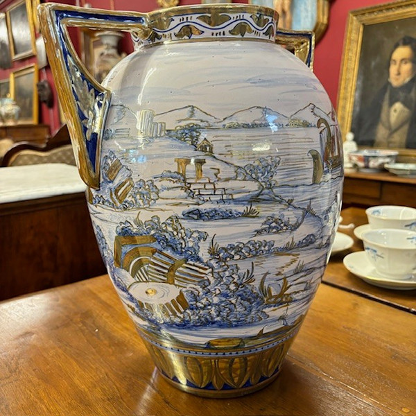 Vase antique en majolique lustre Gualdo Tadino art déco 1940 manufacture Mastro Giorgio H 38 L 32 