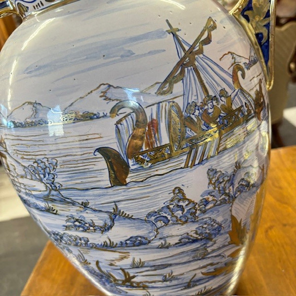 Vase antique en majolique lustre Gualdo Tadino art déco 1940 manufacture Mastro Giorgio H 38 L 32 