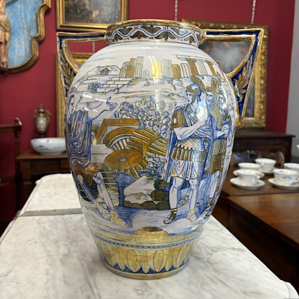 Vase antique en majolique lustre Gualdo Tadino art déco 1940 manufacture Mastro Giorgio H 38 L 32 