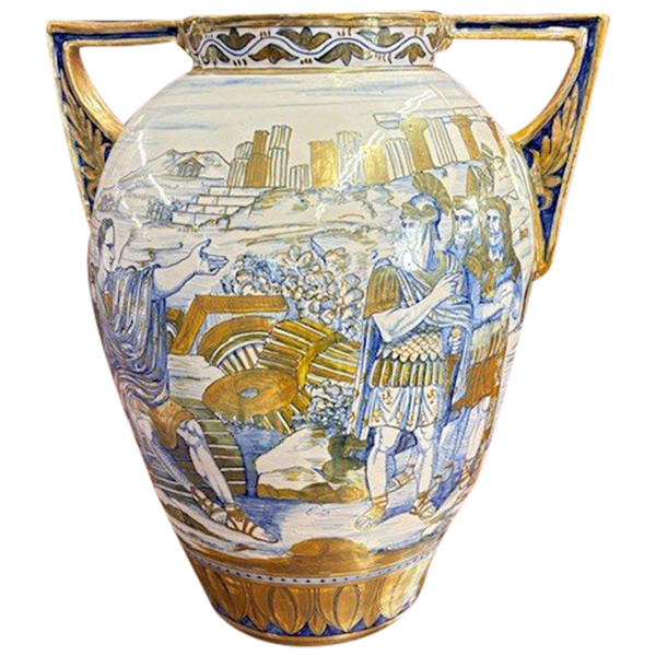 Vase antique en majolique lustre Gualdo Tadino art déco 1940 manufacture Mastro Giorgio H 38 L 32 