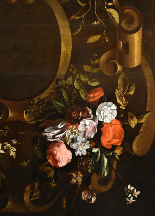 Blumengirlande mit Kartusche, Frans Van Everbroeck (Antwerpen, 1628 - London 1693)