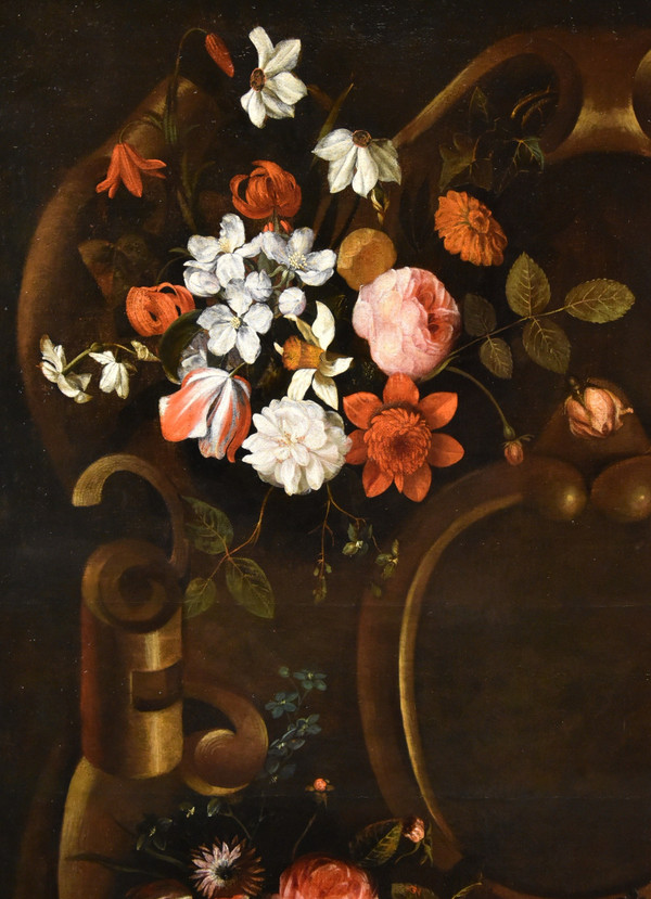 Blumengirlande mit Kartusche, Frans Van Everbroeck (Antwerpen, 1628 - London 1693)