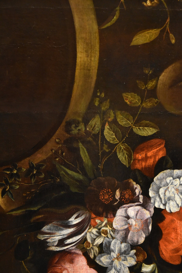 Blumengirlande mit Kartusche, Frans Van Everbroeck (Antwerpen, 1628 - London 1693)