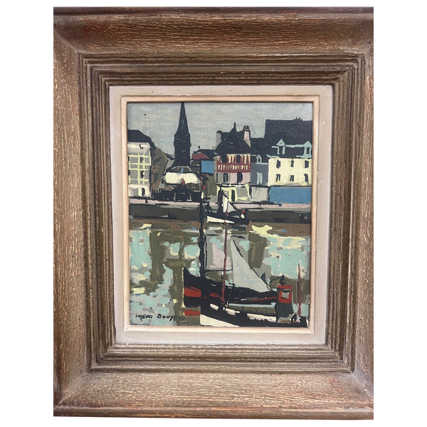 Tableau Jacques BOUYSSOU 1926-1997 marine vue du port de HONFLEUR 