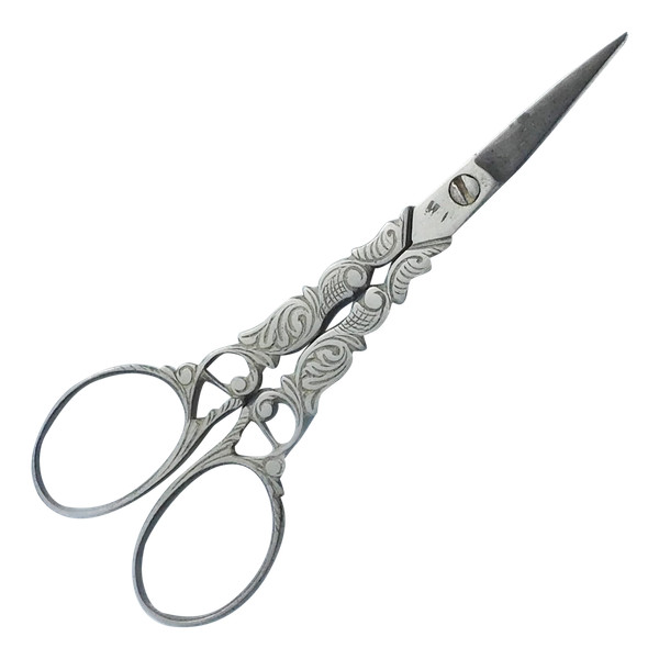 Paire de ciseaux anciens courbés en acier à broder, couture, ongles italiens signés XIXe 