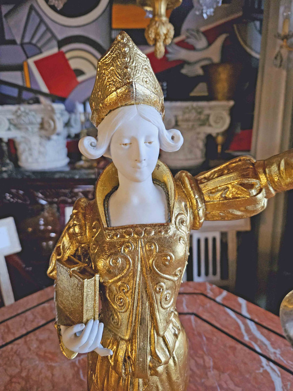 Wichtige Lampe aus vergoldetem Metall und Jugendstil-Keks