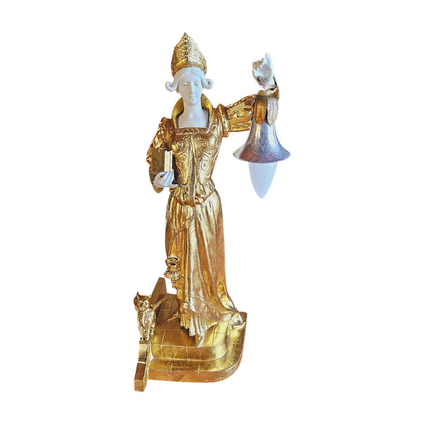 Wichtige Lampe aus vergoldetem Metall und Jugendstil-Keks
