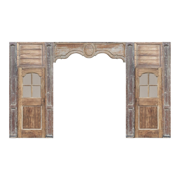 Boiserie D’alcôve Romantique D’époque XVIIIème Portes Vitrées Anciennes 6 Lots