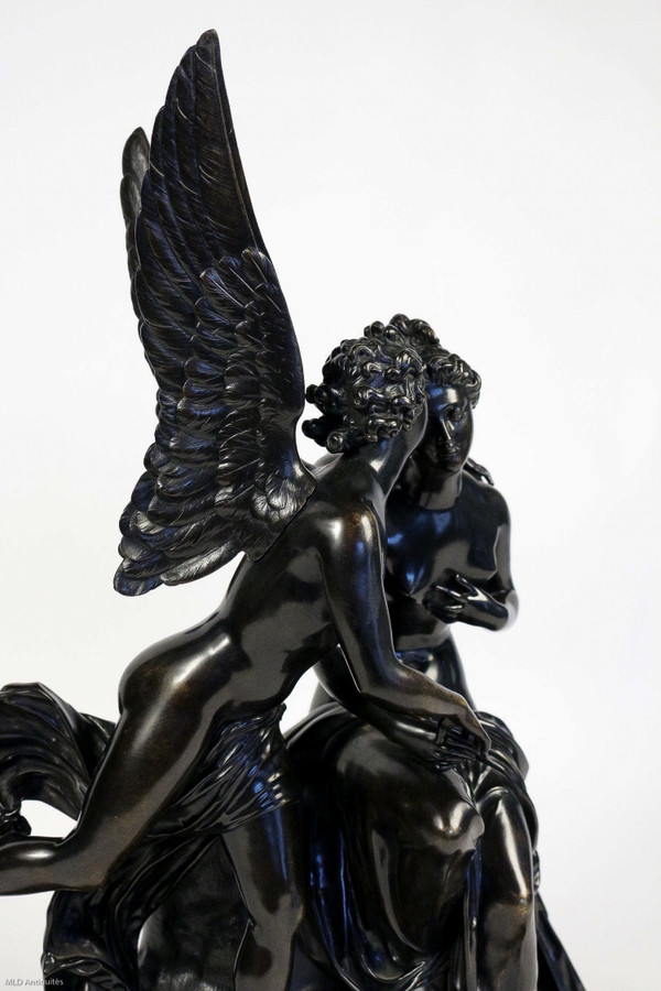 Gruppo in bronzo a patina nera Angelo e Ninfa Periodo romantico 1830-1840 circa