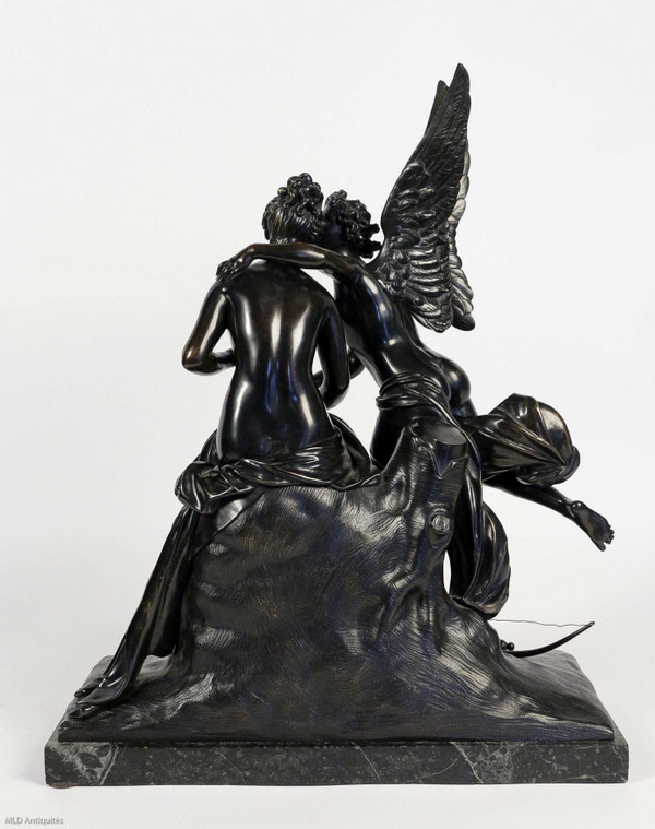 Gruppo in bronzo a patina nera Angelo e Ninfa Periodo romantico 1830-1840 circa